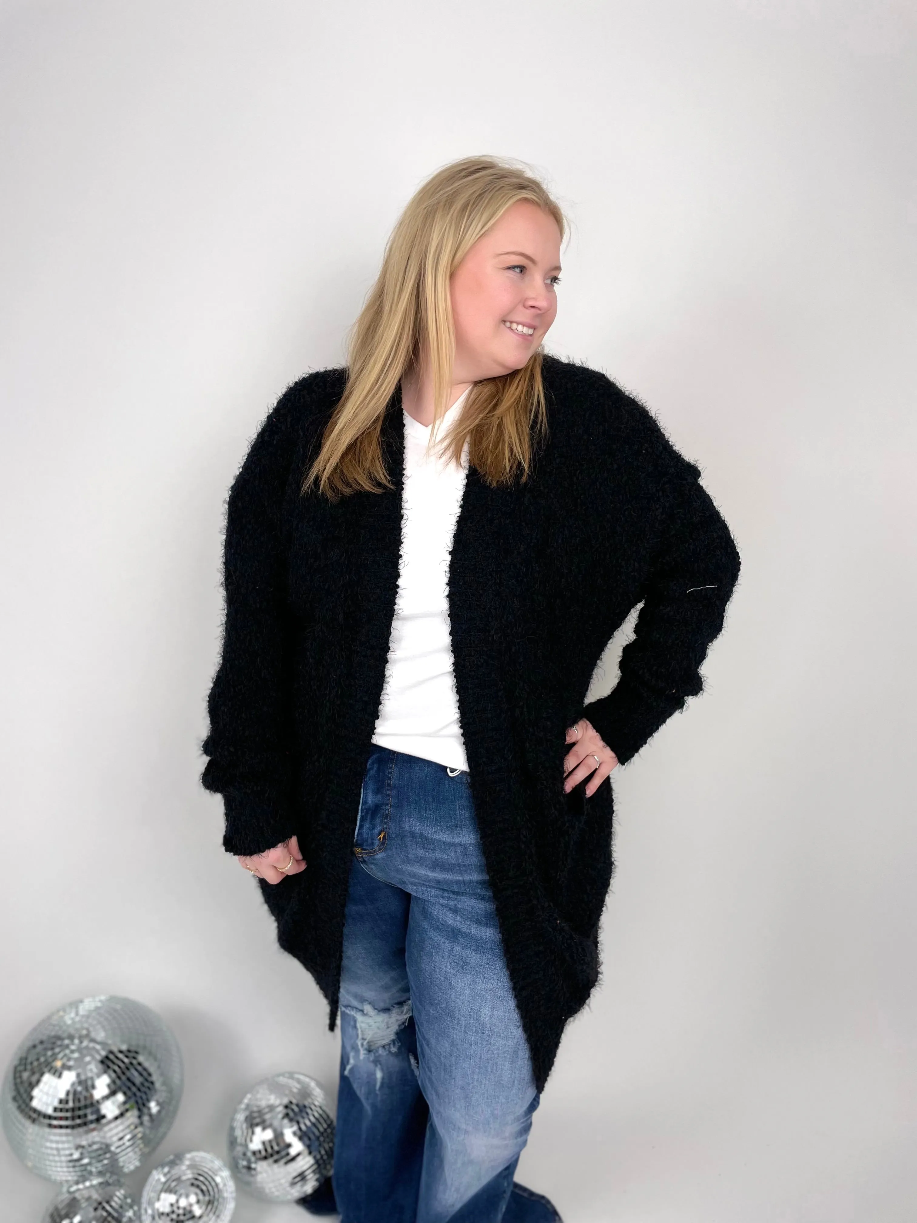 Fuzzy Cardigan - Black