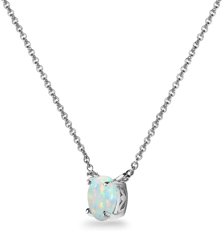 Genuine Birthstone Solitaire Oval Gemstone Necklaces - Silver Choker & Layered Styles for Women