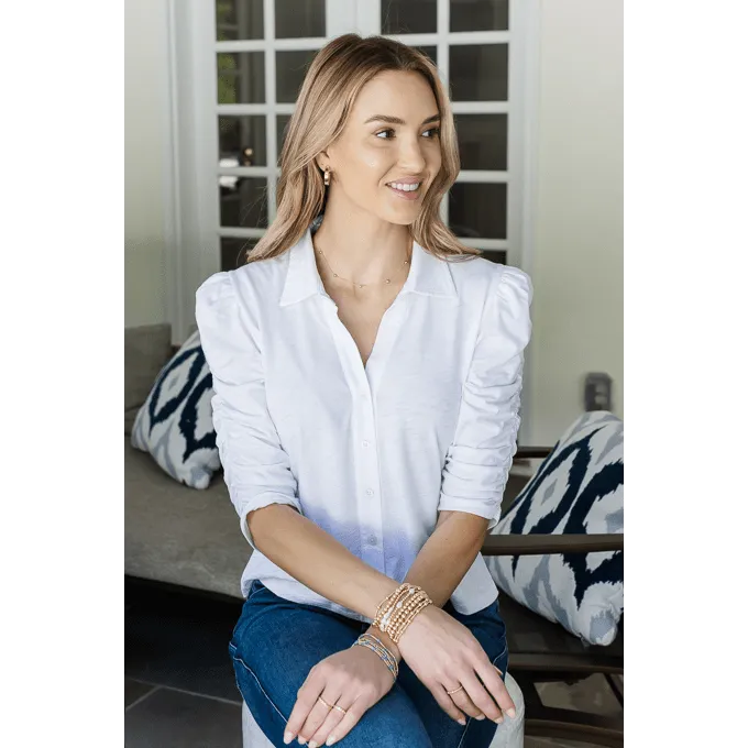 Grace Button-Up Elbow-Length Tee in White
