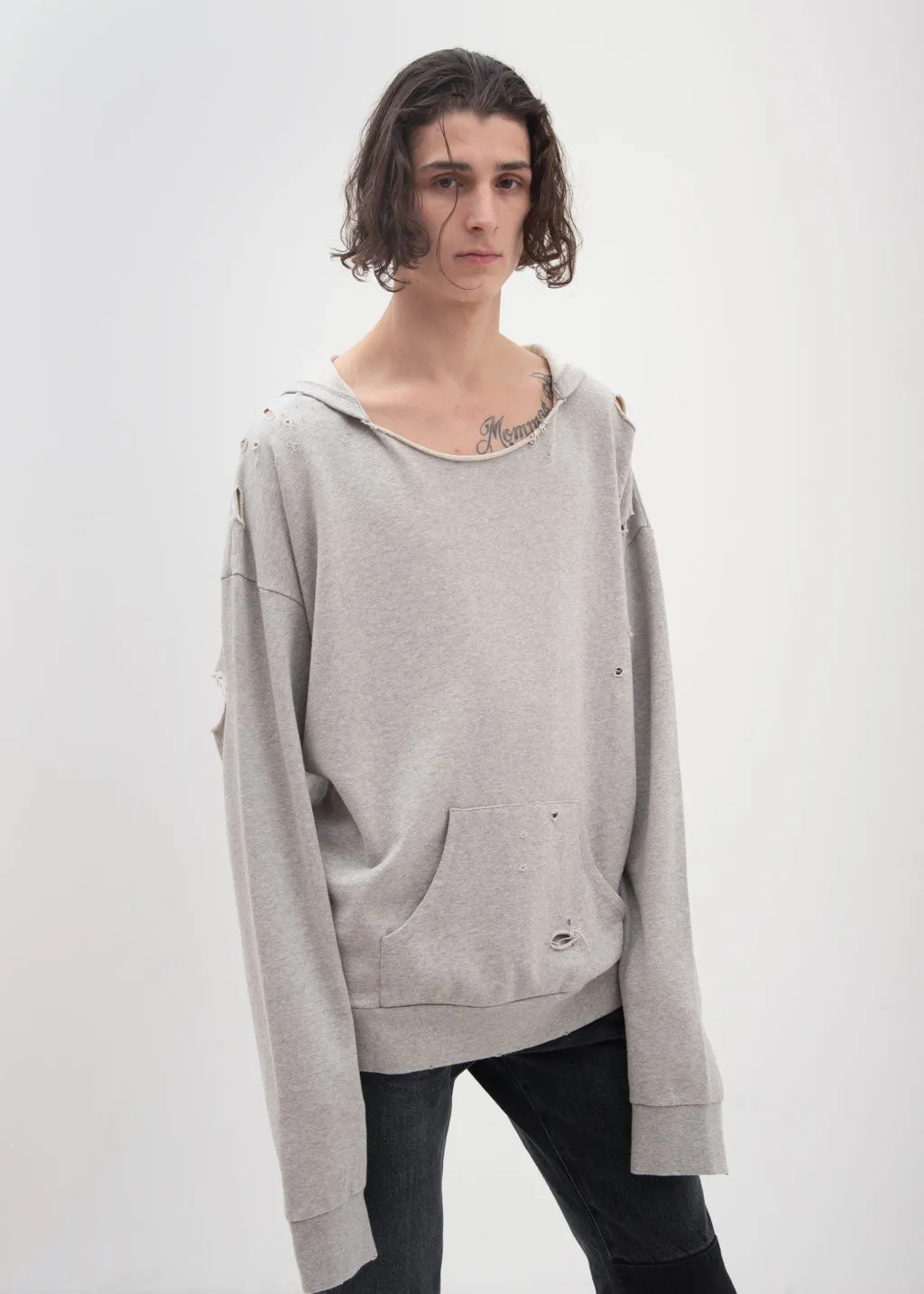 Grey Bauhaus Distressed Hoodie