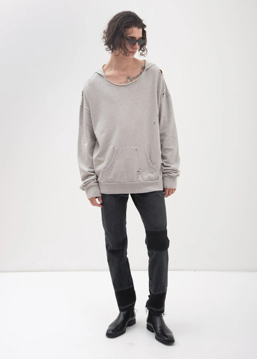 Grey Bauhaus Distressed Hoodie