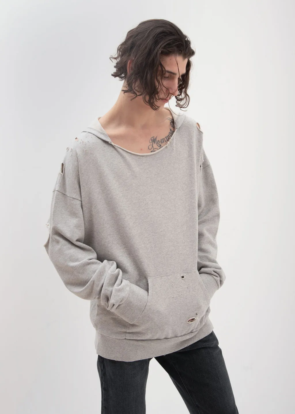 Grey Bauhaus Distressed Hoodie