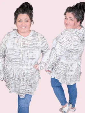 Julie Abstract TieDye Babydoll Hoodie in Taupe Gray
