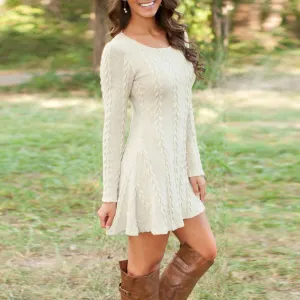 Knitting Round Neck Long Sleeve Sweater Dress
