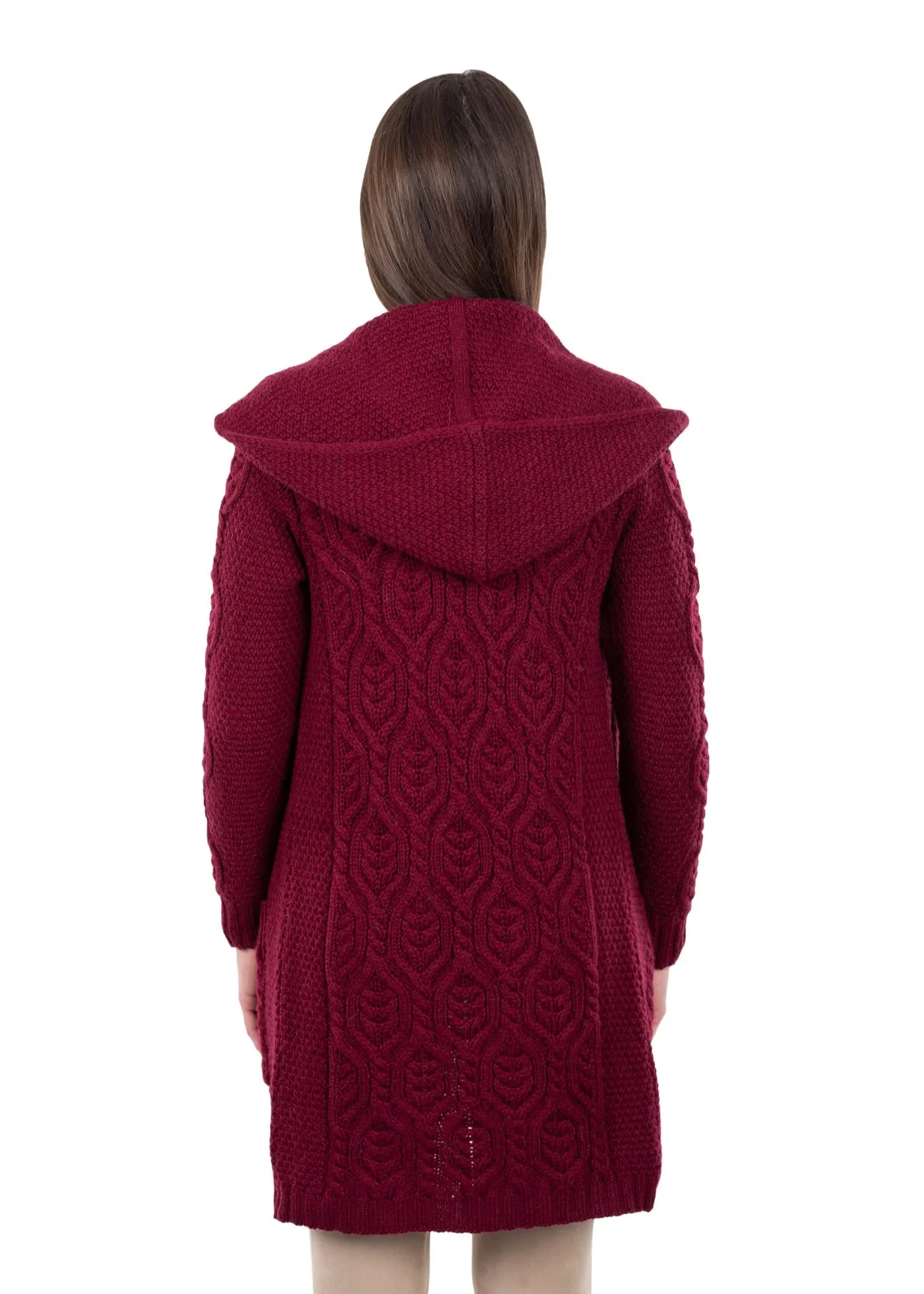Ladies Classic Long Hooded Cardigan | Burgundy
