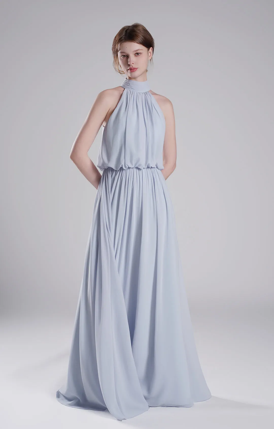 Light Steel Blue Pleated Chiffon Bridesmaid Dresses