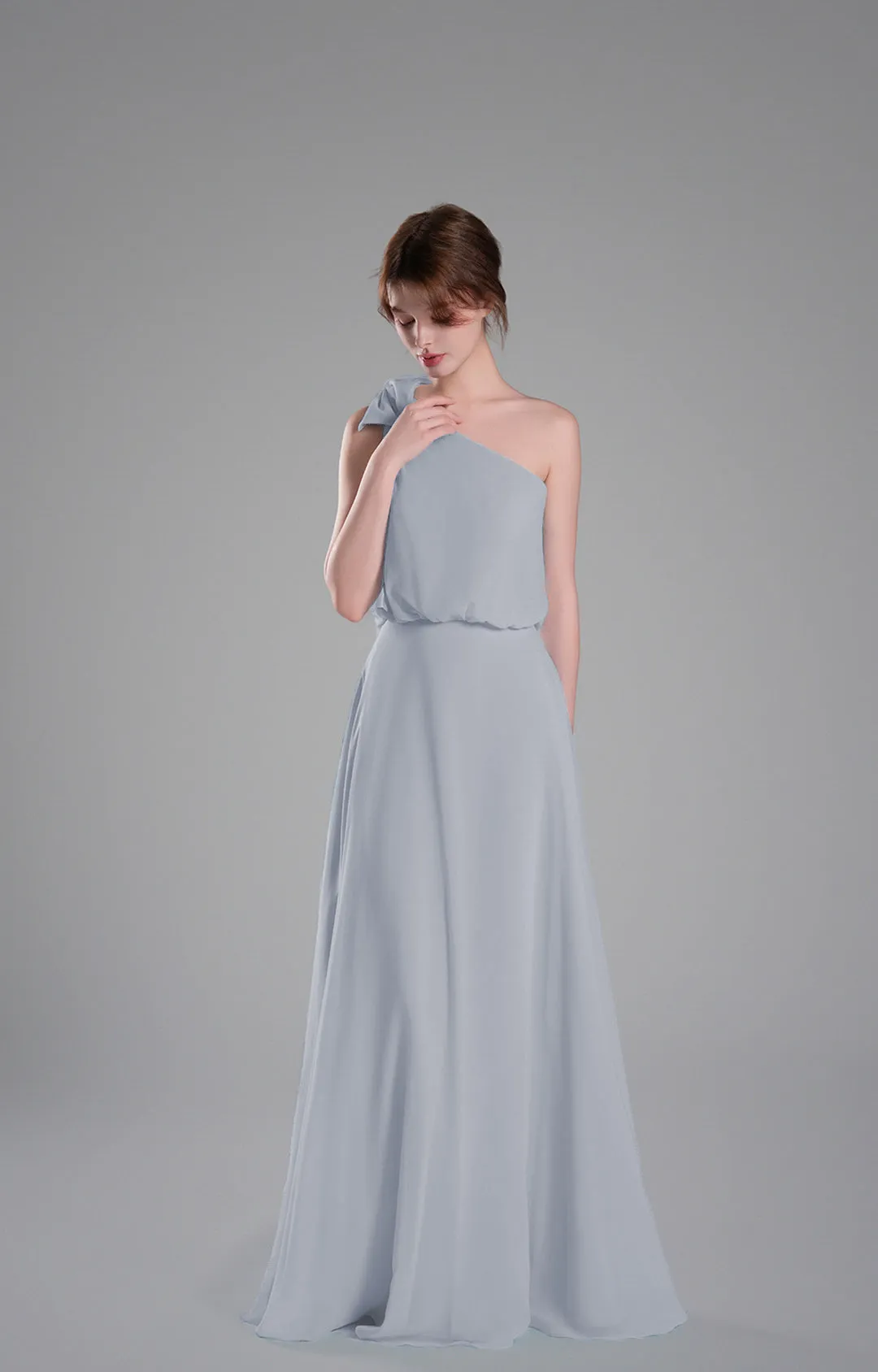 Light Steel Blue Pleated Chiffon Bridesmaid Dresses