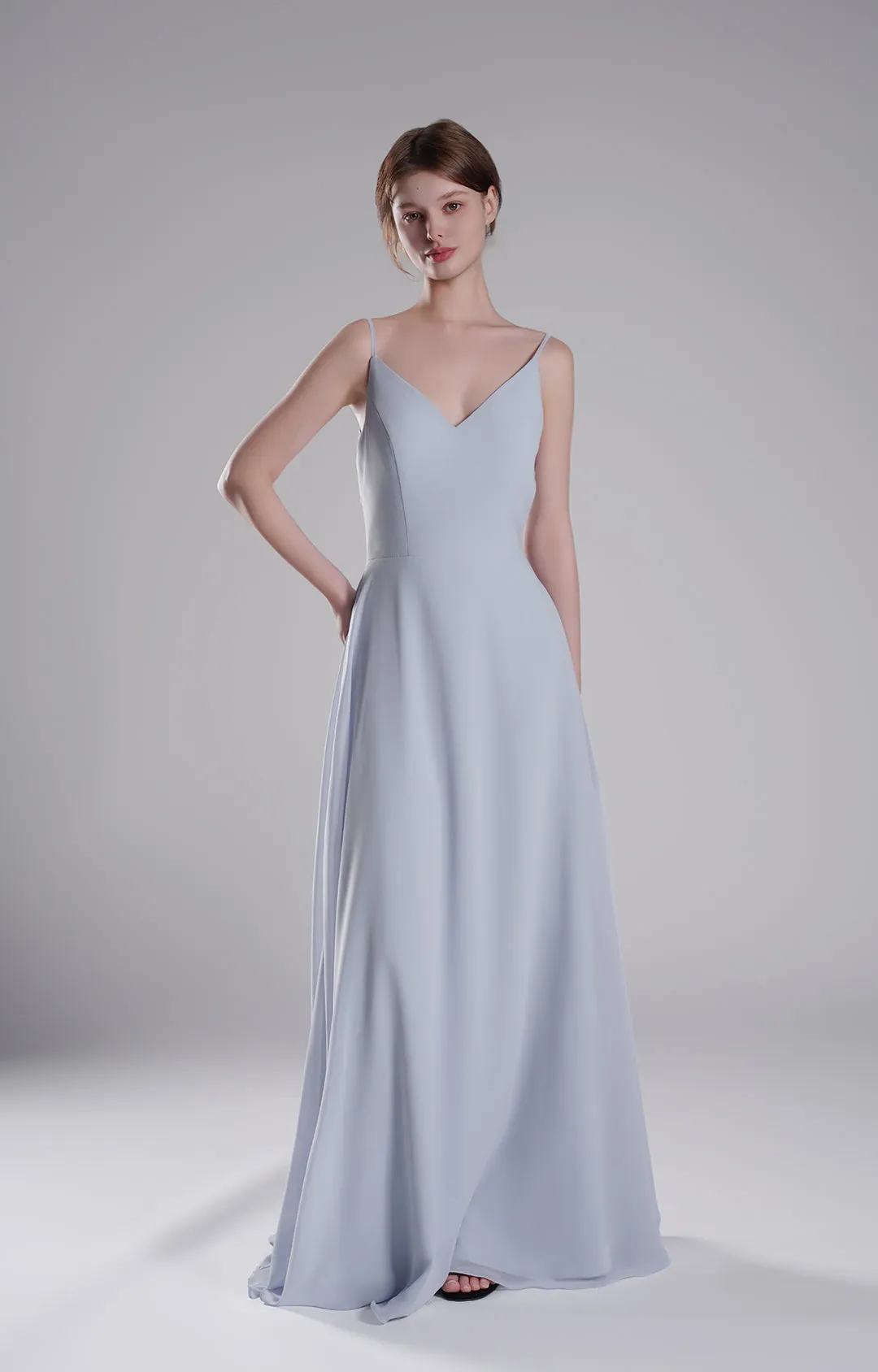 Light Steel Blue Pleated Chiffon Bridesmaid Dresses