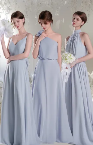 Light Steel Blue Pleated Chiffon Bridesmaid Dresses