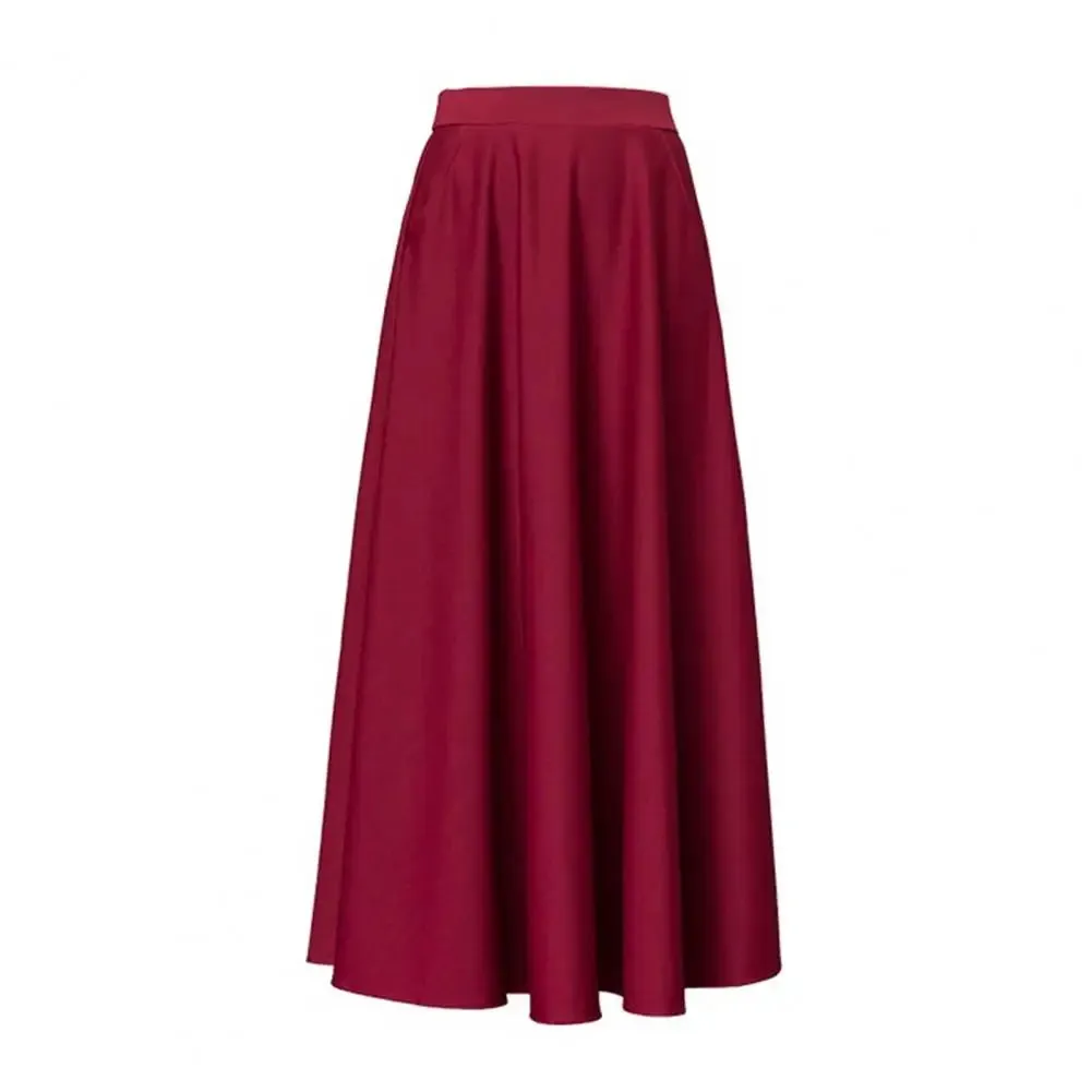 LVSANW Elegant Women Maxi Skirt High Waist Tummy Control A-line Lady Skirt Loose Hem Pockets Lady Dating Party Banquet Skirt