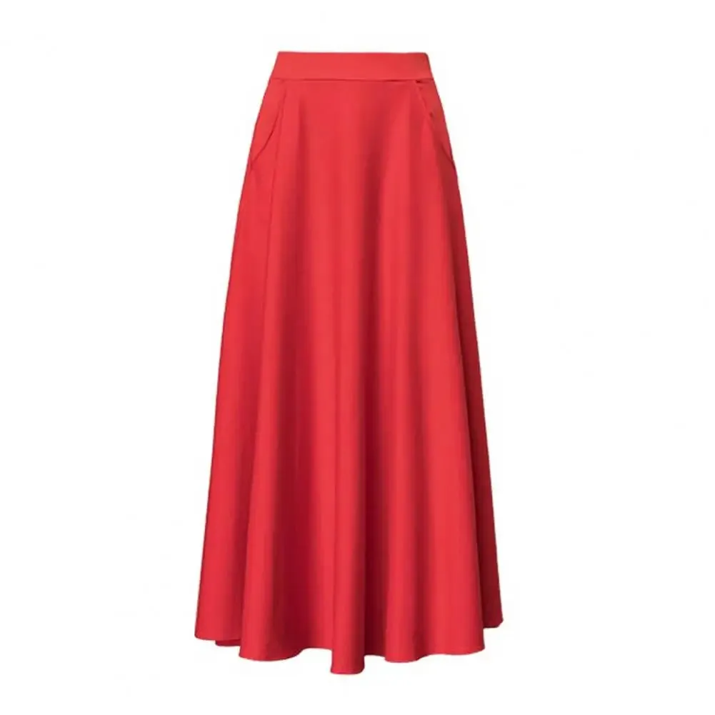 LVSANW Elegant Women Maxi Skirt High Waist Tummy Control A-line Lady Skirt Loose Hem Pockets Lady Dating Party Banquet Skirt