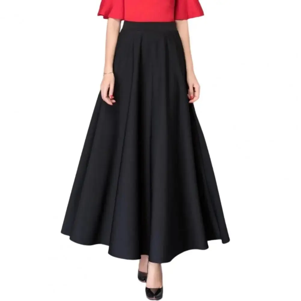 LVSANW Elegant Women Maxi Skirt High Waist Tummy Control A-line Lady Skirt Loose Hem Pockets Lady Dating Party Banquet Skirt