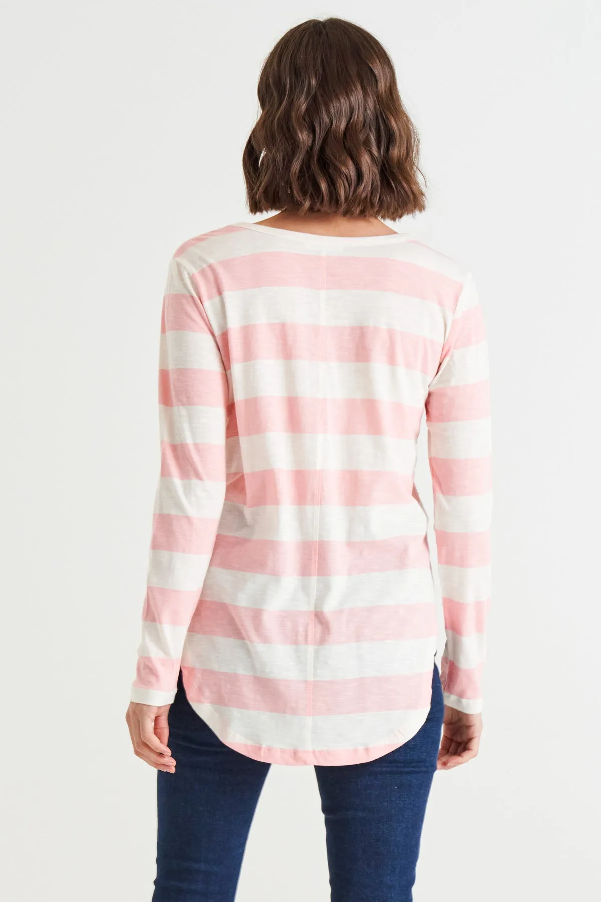 MEGAN LONG SLEEVE TEE - BABY PINK STRIPE
