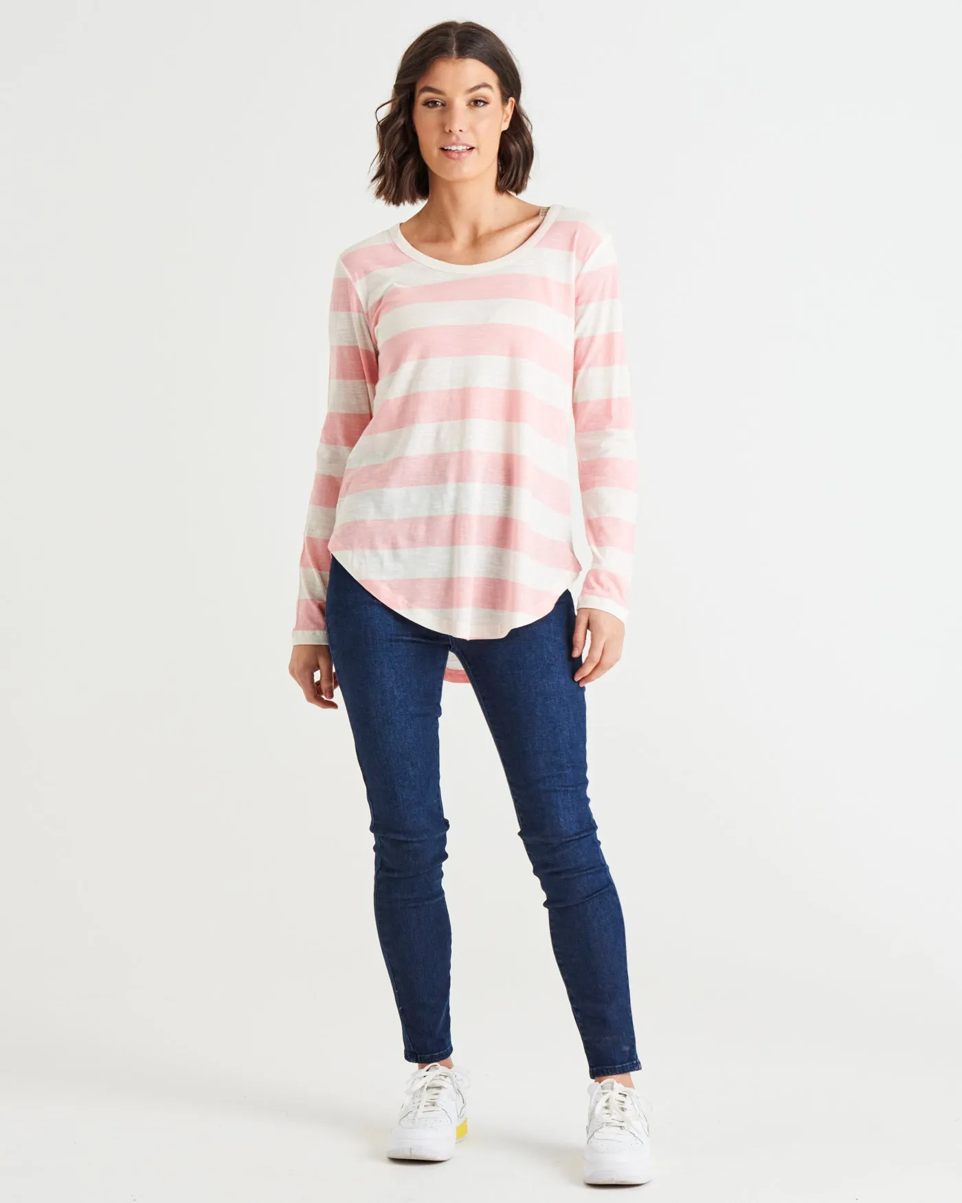 MEGAN LONG SLEEVE TEE - BABY PINK STRIPE