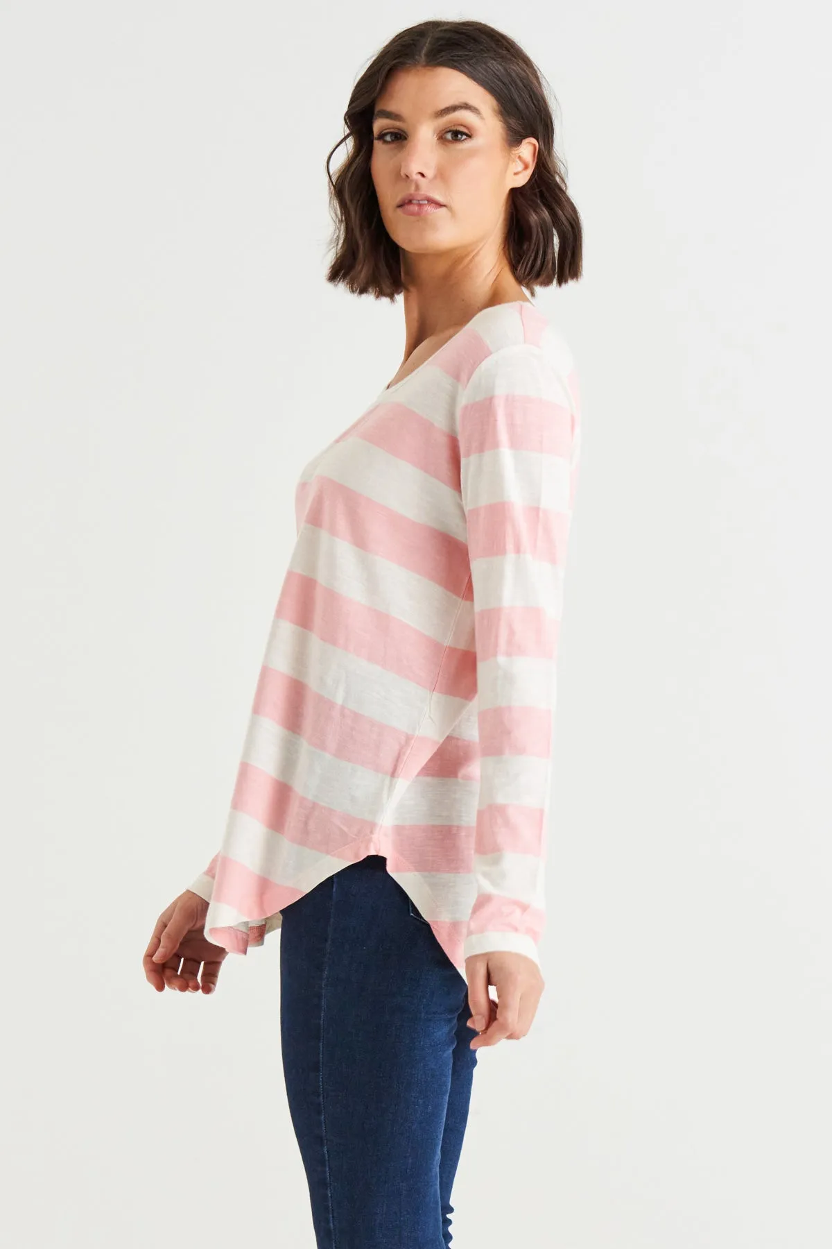 MEGAN LONG SLEEVE TEE - BABY PINK STRIPE