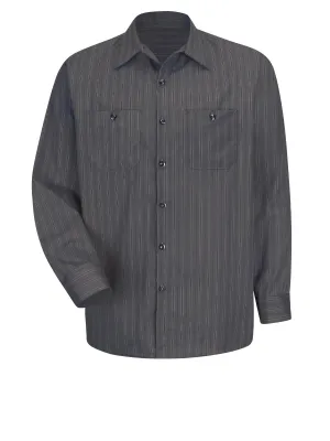 Men's Long Sleeve Industrial Striped Work Shirt - SP10 - Charcoal with Blue/White Stripe