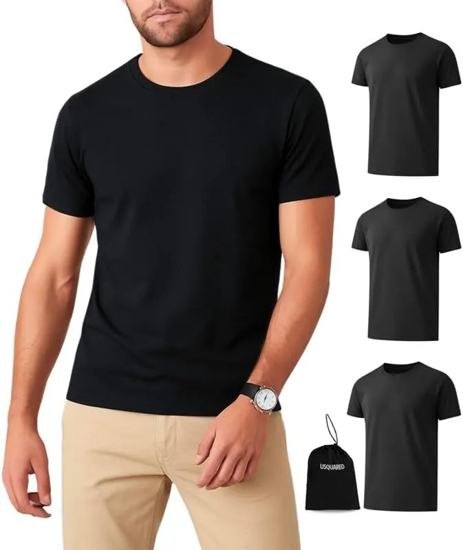 Men's T-Shirts 3 Pack, Short Sleeves Crew Neck Plain Fitted Tees 100% Combed Cotton Multipack Basic T Shirts for Men