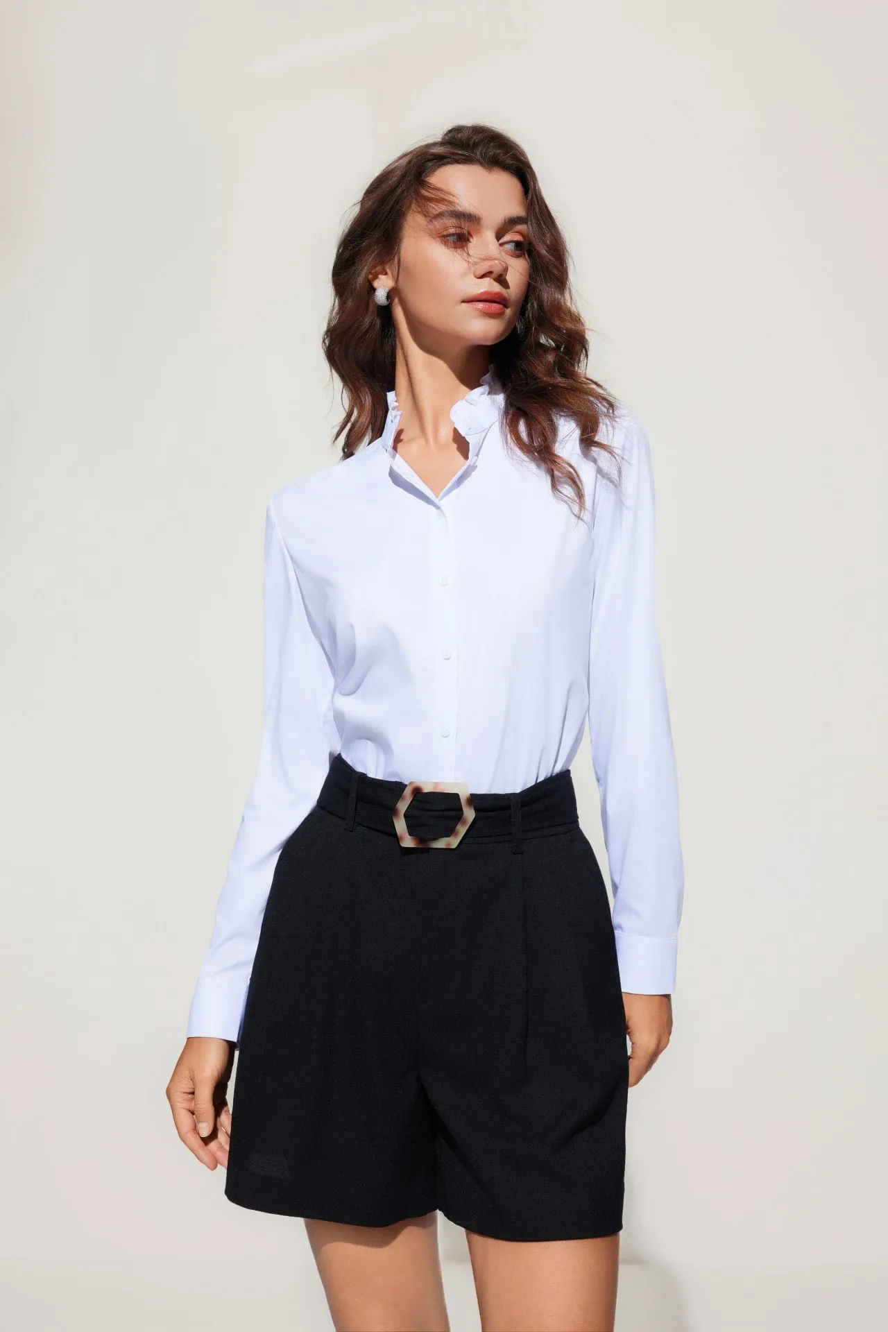 Modal Ruffled Collar Shirt