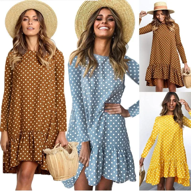 New retro women's fashion polka dot chiffon dress