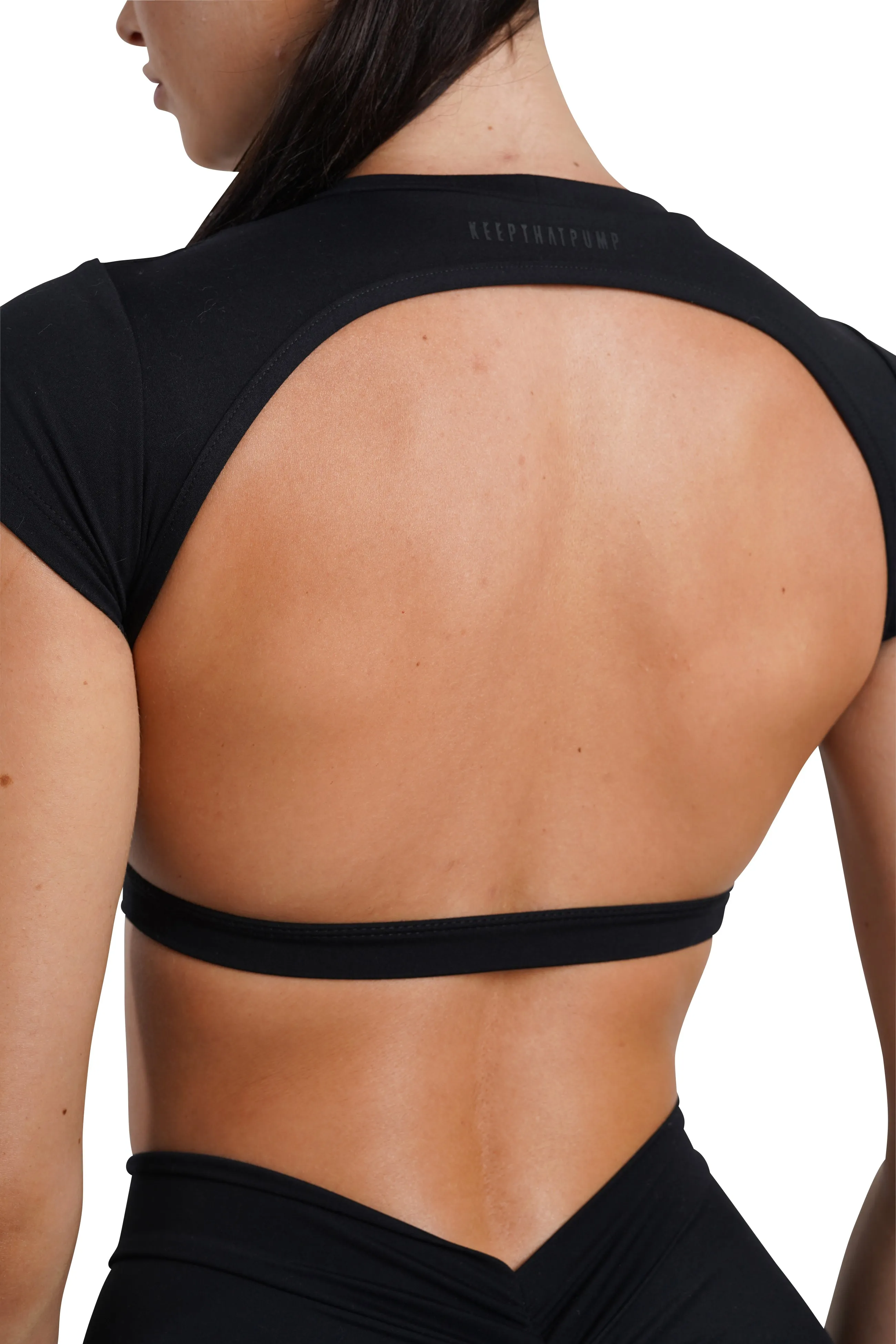 OPEN BACK CROP TEE - BLACK