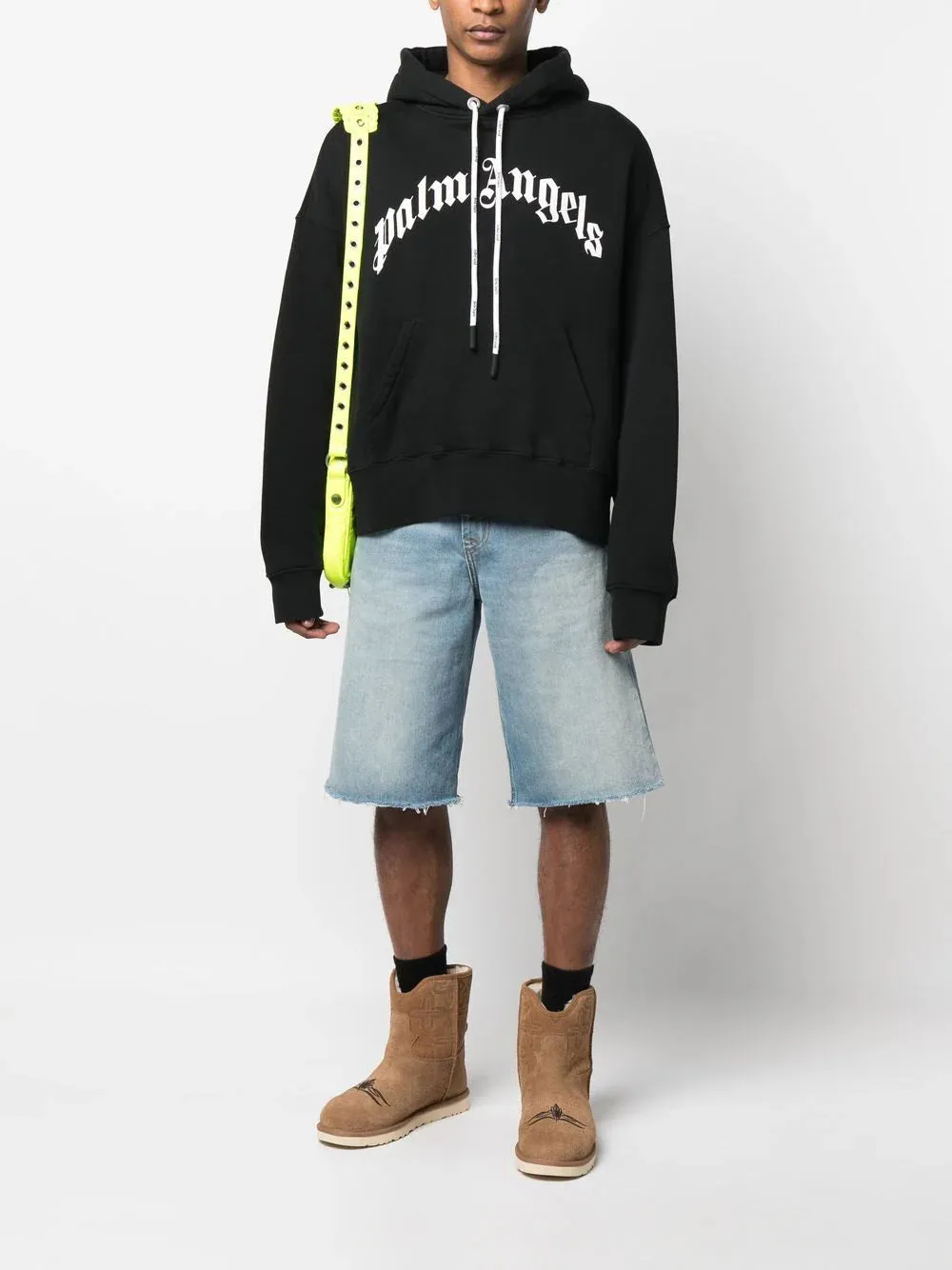 Palm Angels Black Curved Logo-Print Hoodie