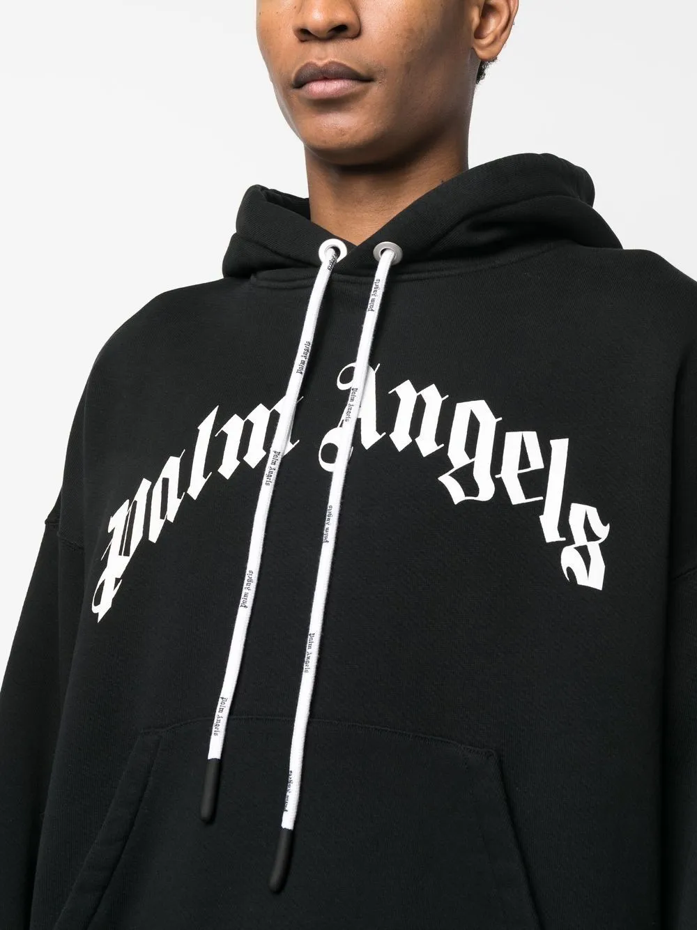 Palm Angels Black Curved Logo-Print Hoodie