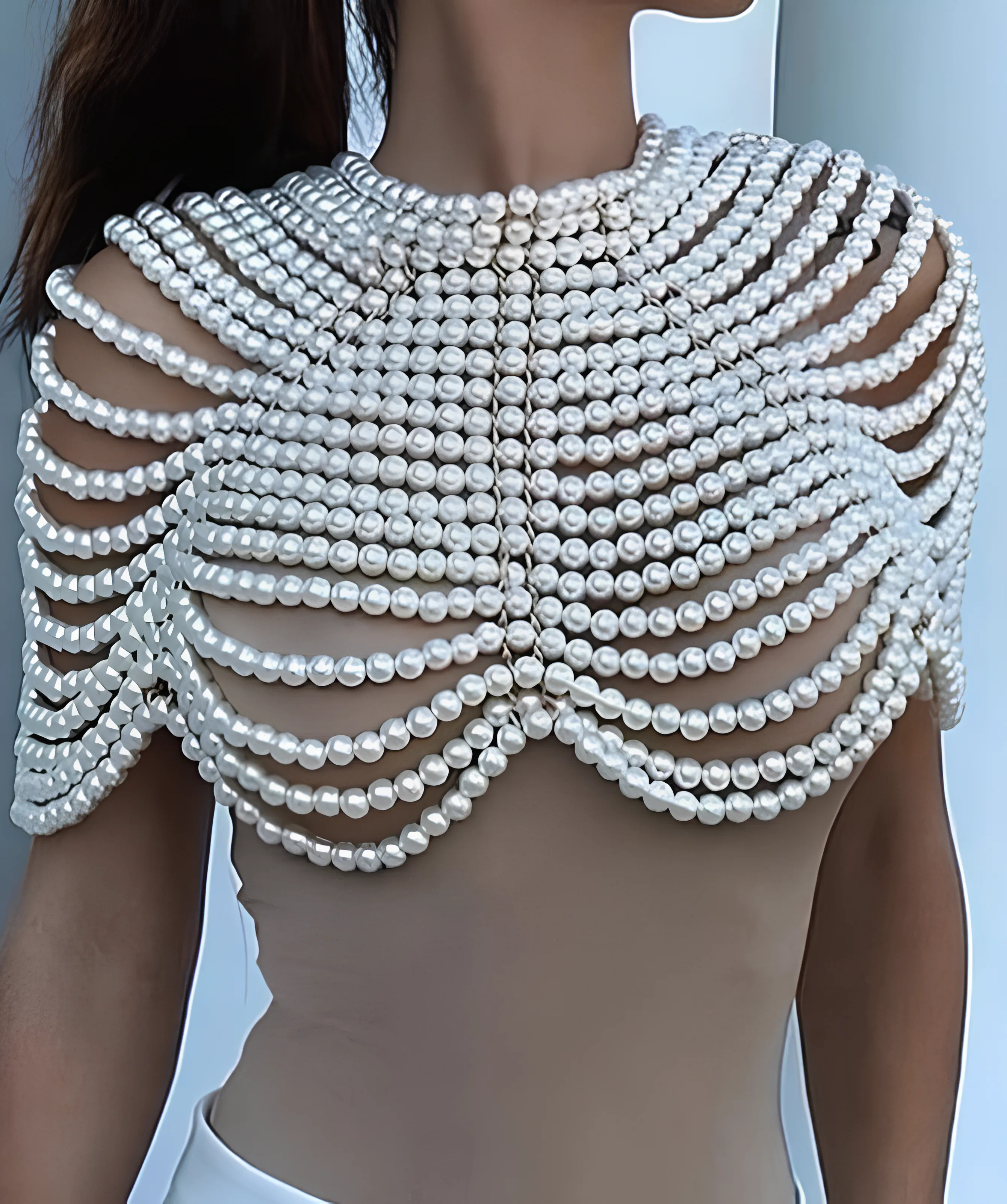 Pearl Beaded Halter Crop Top  Elegant & Chic Partywear
