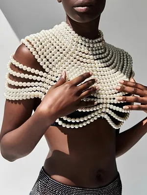 Pearl Beaded Halter Crop Top  Elegant & Chic Partywear
