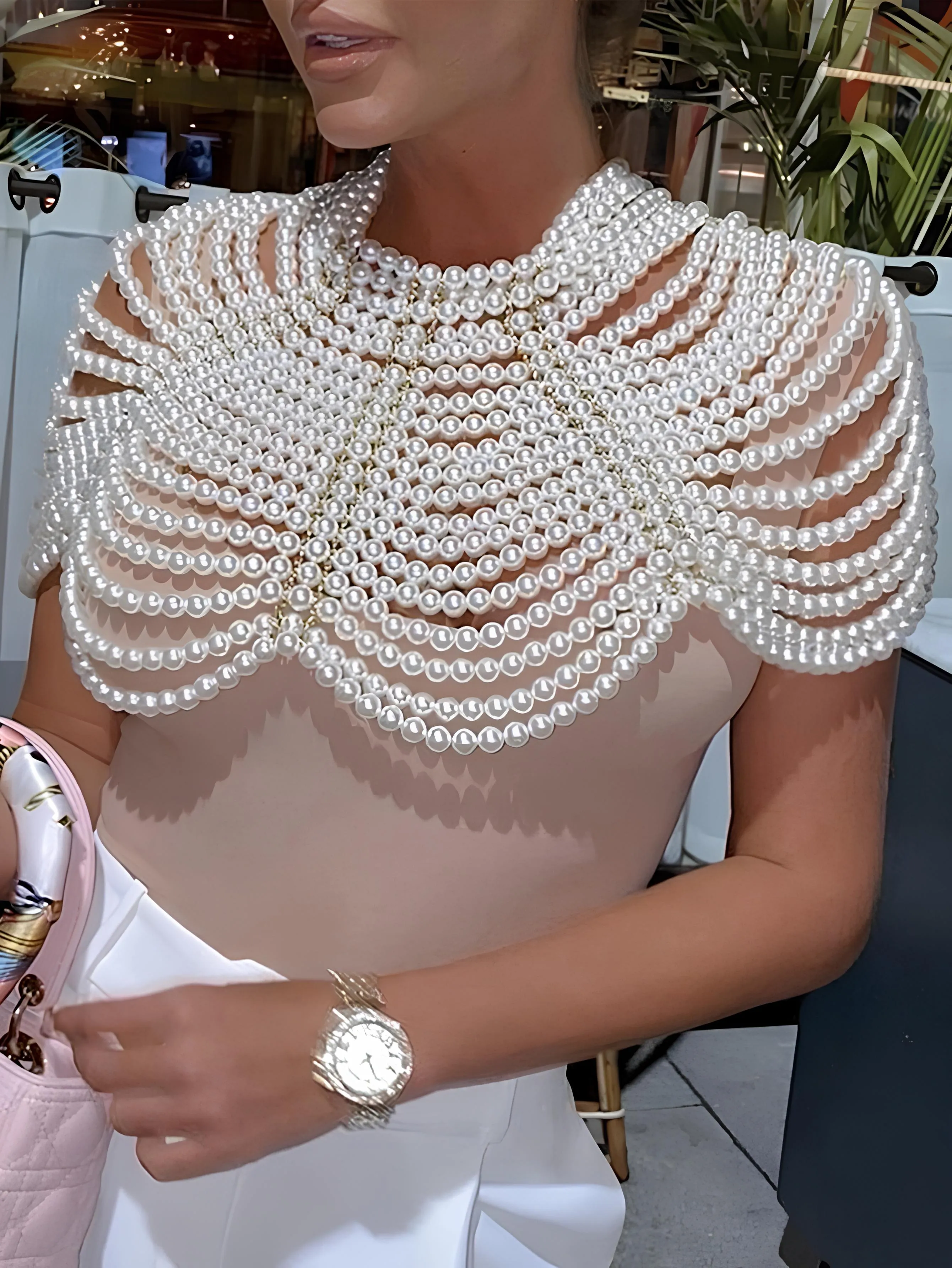 Pearl Beaded Halter Crop Top  Elegant & Chic Partywear