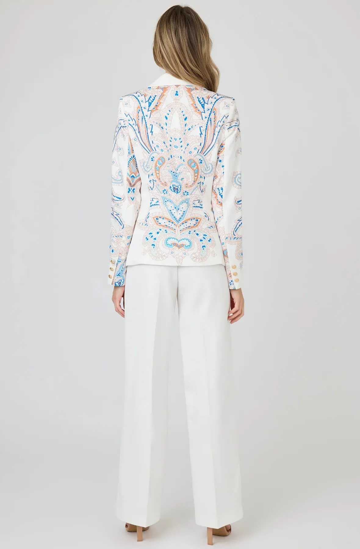 Printed Tailored Blazer with Gold Buttons
