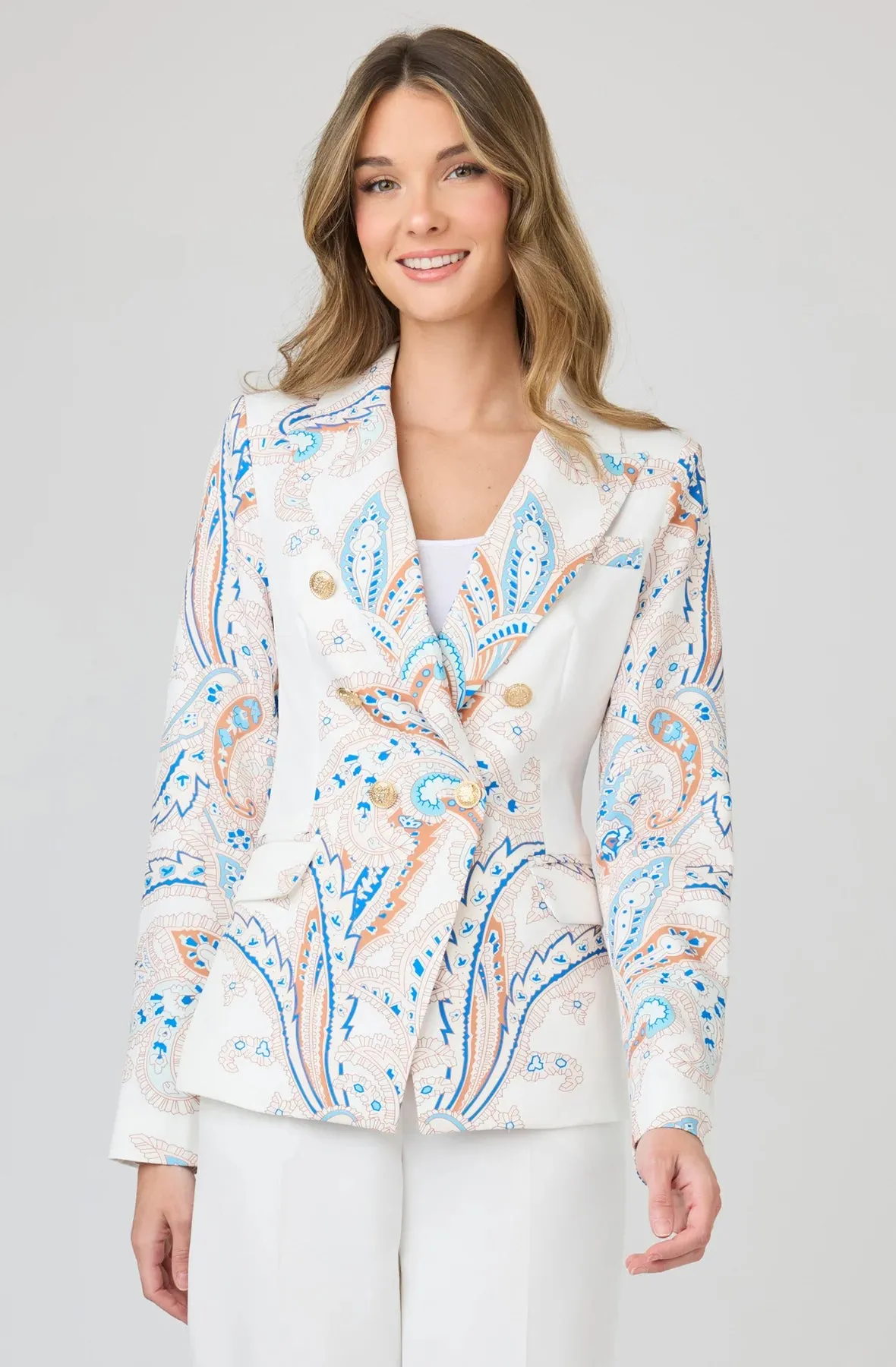 Printed Tailored Blazer with Gold Buttons