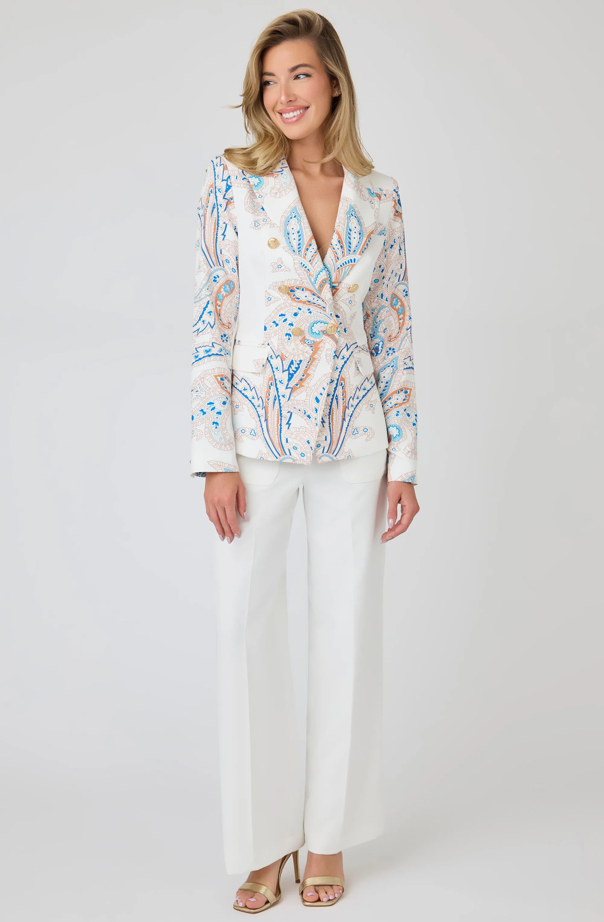 Printed Tailored Blazer with Gold Buttons
