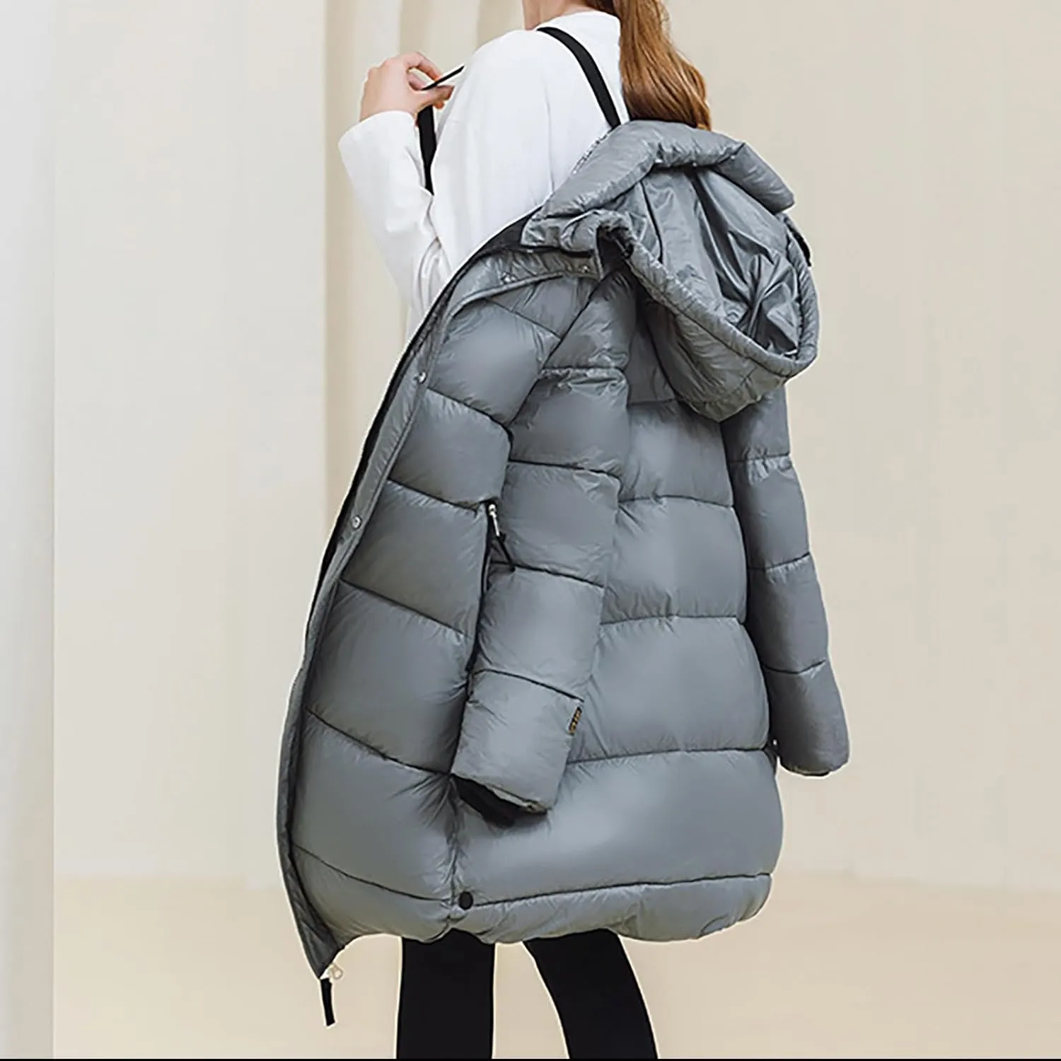 Puffer Jacket Womens Warm Winter 2023 Trendy Puffer Jackets Cotton Padded Coats Fashion Solid Hooded Bubble Jackets