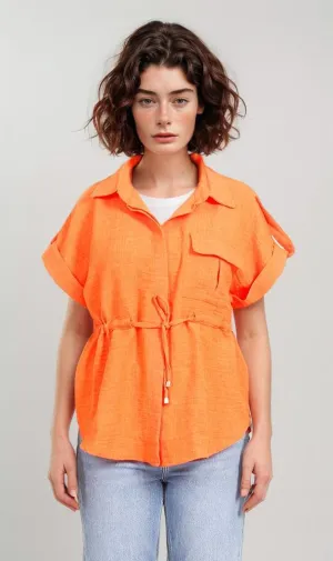R207253-R207253 - Belted Button-Up Shirt - Orange