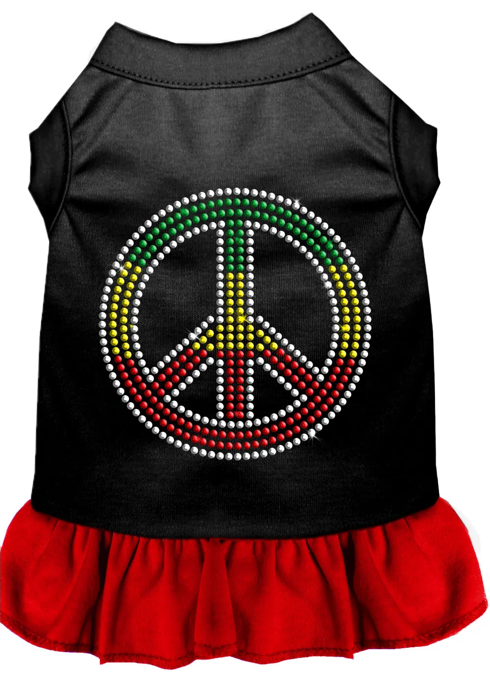Rhinestone Rasta Peace Dress Black With Red Xxl