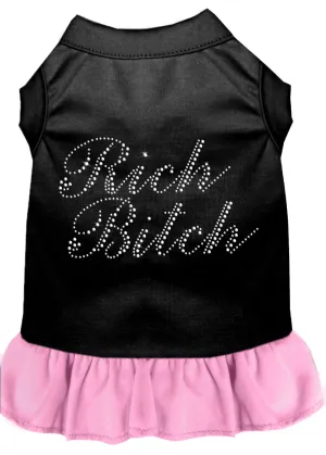 Rhinestone Rich Bitch Dress Black With Light Pink Xs