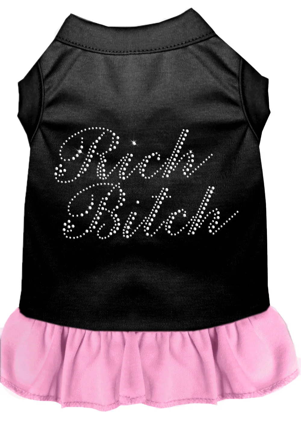 Rhinestone Rich Bitch Dress Black With Light Pink Xs