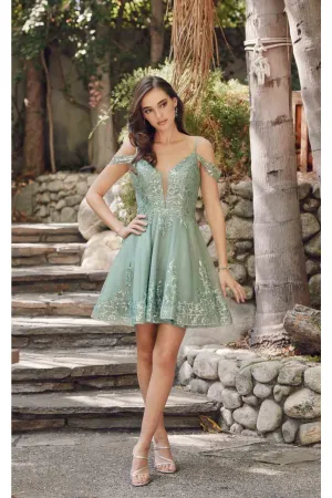 Sage Green Bridesmaid Dresses-Inexpensive Short Cold Shoulder Juliet 903
