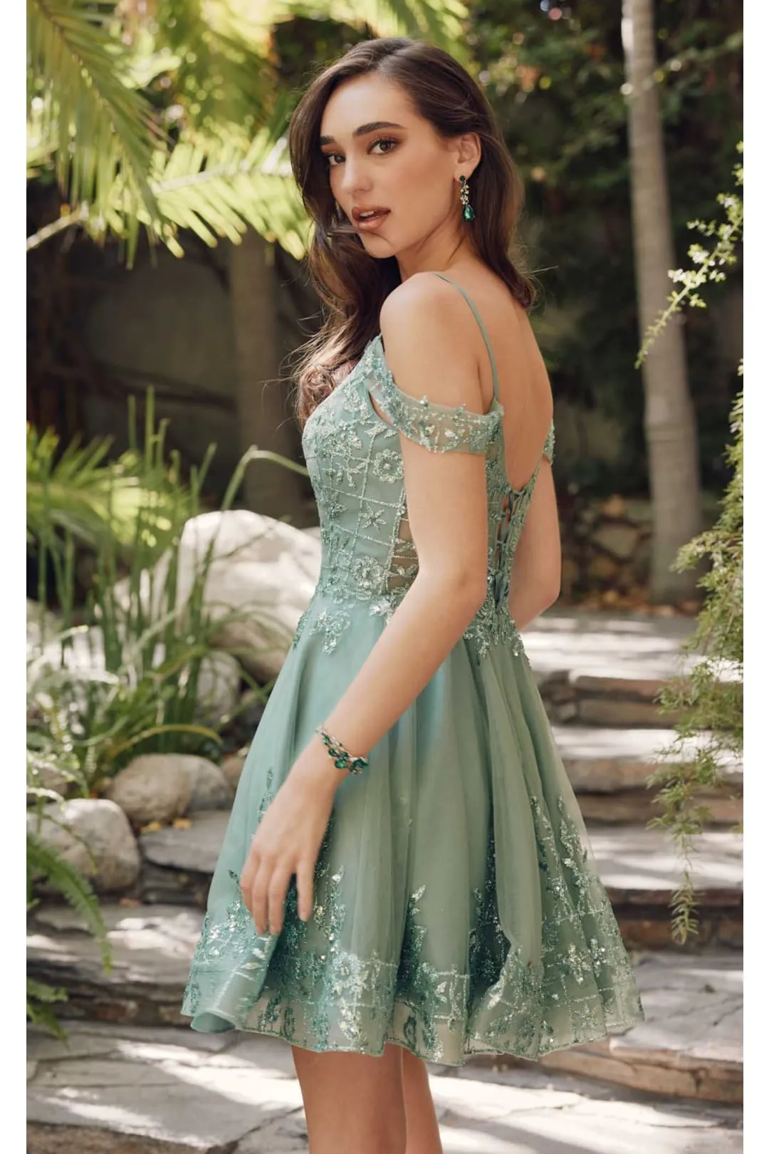 Sage Green Bridesmaid Dresses-Inexpensive Short Cold Shoulder Juliet 903