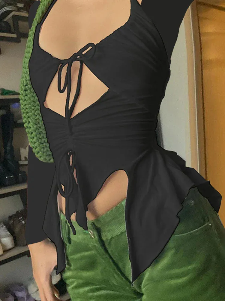 Sexy Ruffled Cut-Out Halter Tank Top  Trendy Clubwear