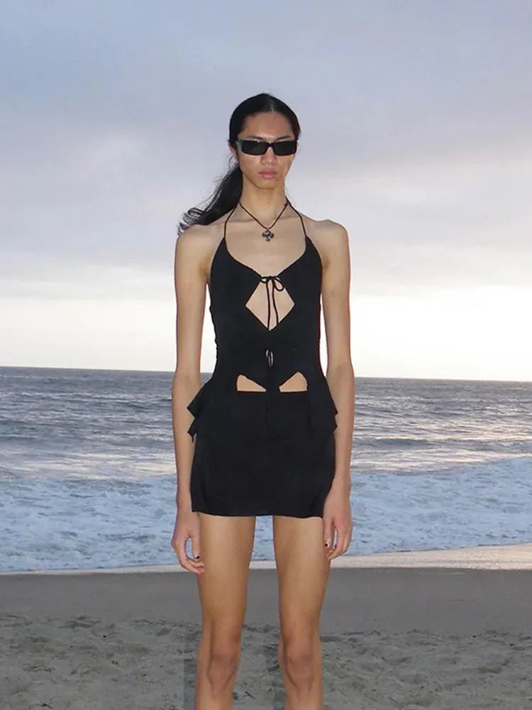 Sexy Ruffled Cut-Out Halter Tank Top  Trendy Clubwear