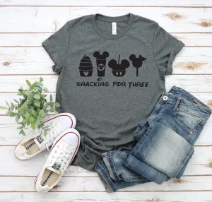 Snacking For Three T Shirt- Disney Food Lover T Shirt - Pregnant - Twin Pregnancy Announcement