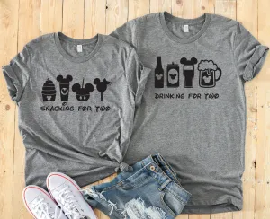 Snacking for Two - Drinking for Two - Funny Disney Couples Shirt - Matching Disney Shirts - Pregnancy Announcement Disney Shirt