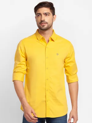 Spykar Sulphur Yellow Cotton Full Sleeve Plain Shirt For Men