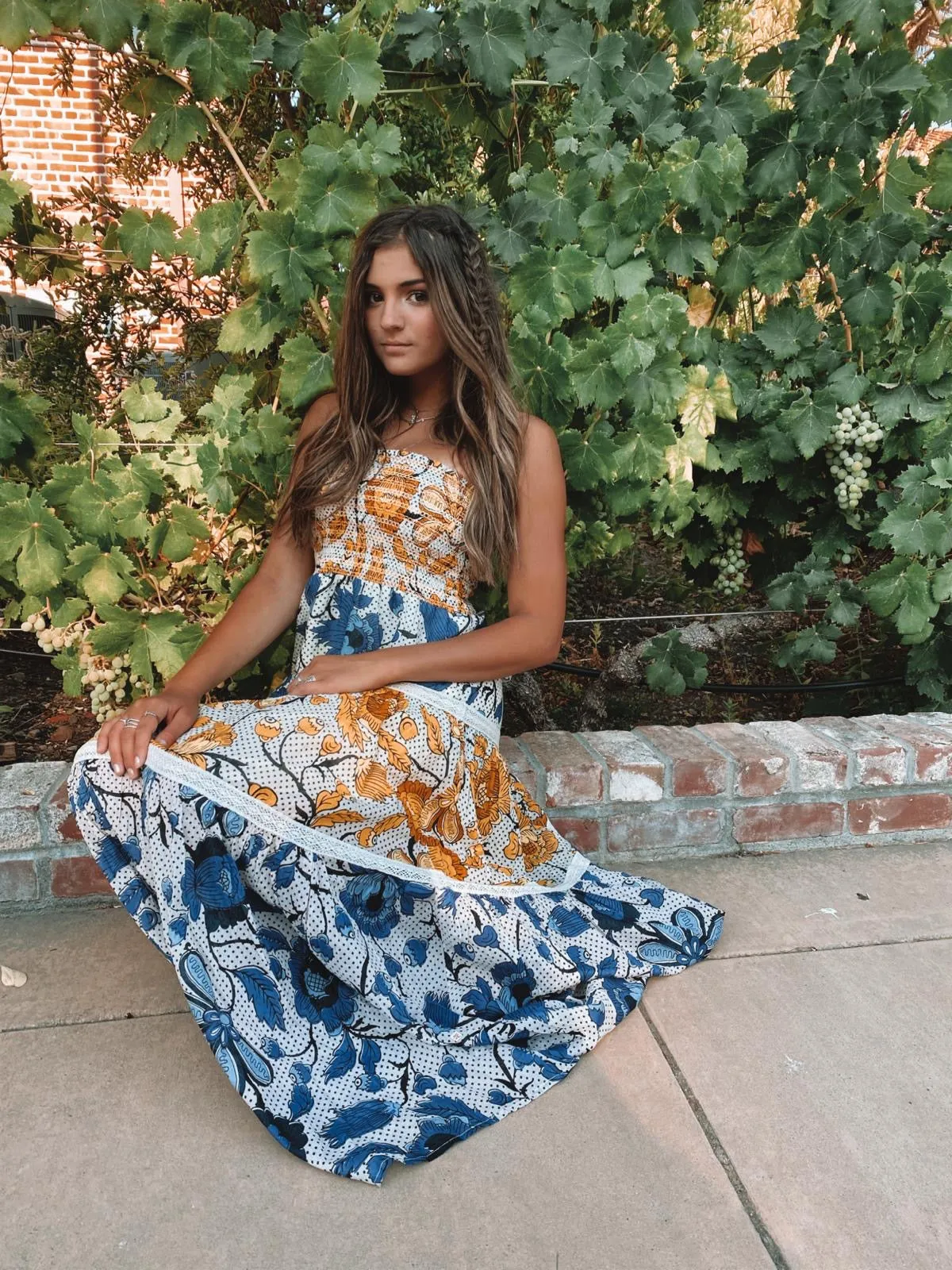 Strapless Date Maxi-Blue/Pink