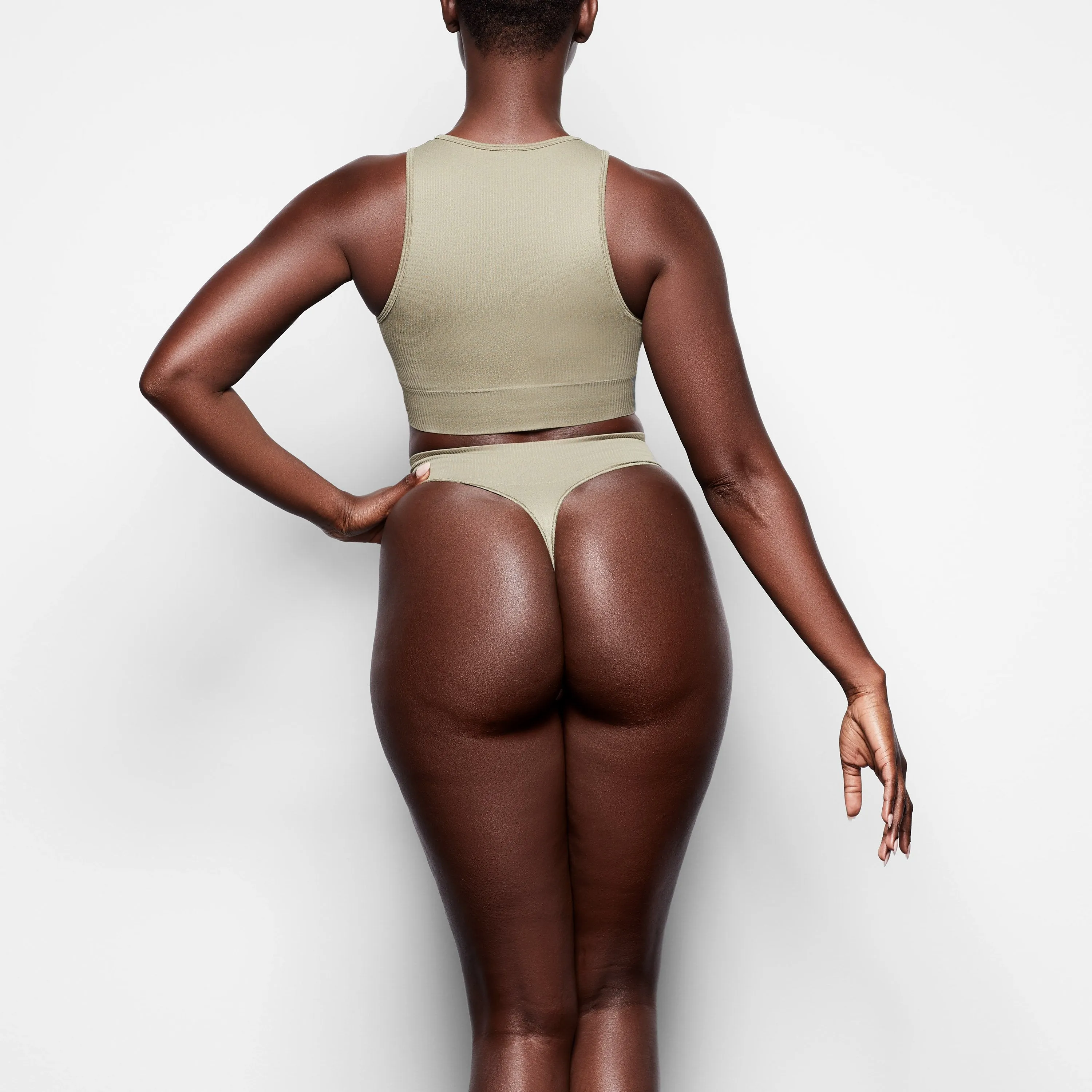 STRETCH RIB HIGH NECK BRA | SLATE GREEN