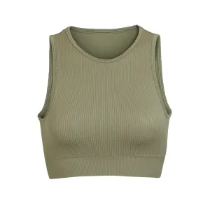 STRETCH RIB HIGH NECK BRA | SLATE GREEN
