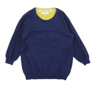 Ted Baker Blue Black Merino Wool Blend Embossed Logo Jumper - Boys 9-10yrs
