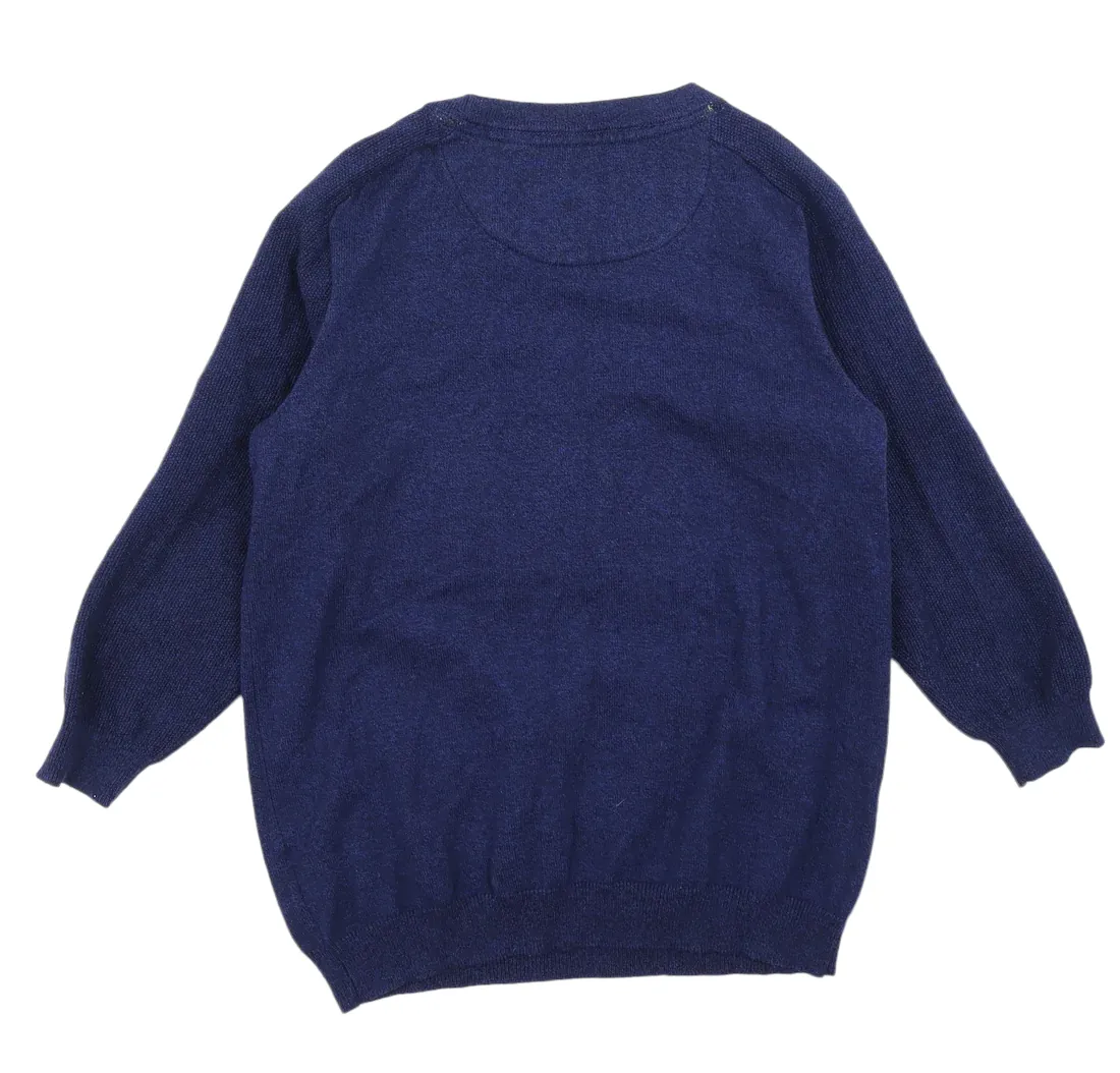 Ted Baker Blue Black Merino Wool Blend Embossed Logo Jumper - Boys 9-10yrs