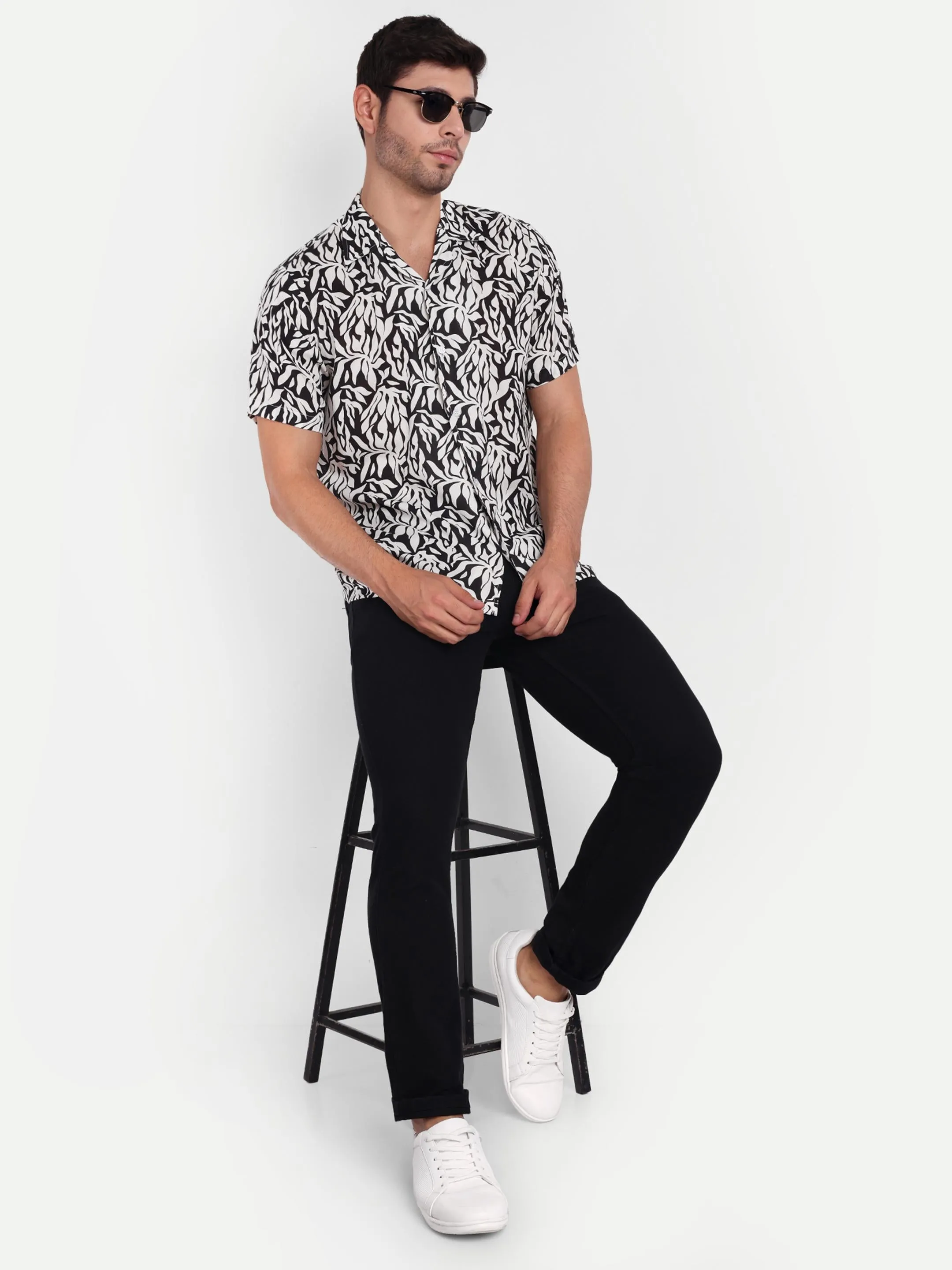 White Leaf Half Sleeve Shirt